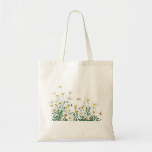 white margaret daisy horizontal watercolor paintin tote bag