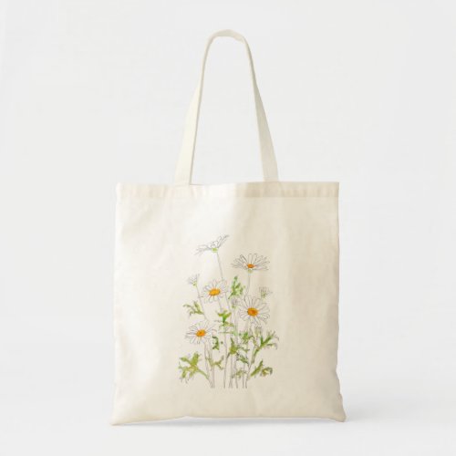 white Margaret daisy ink and watercolor Tote Bag