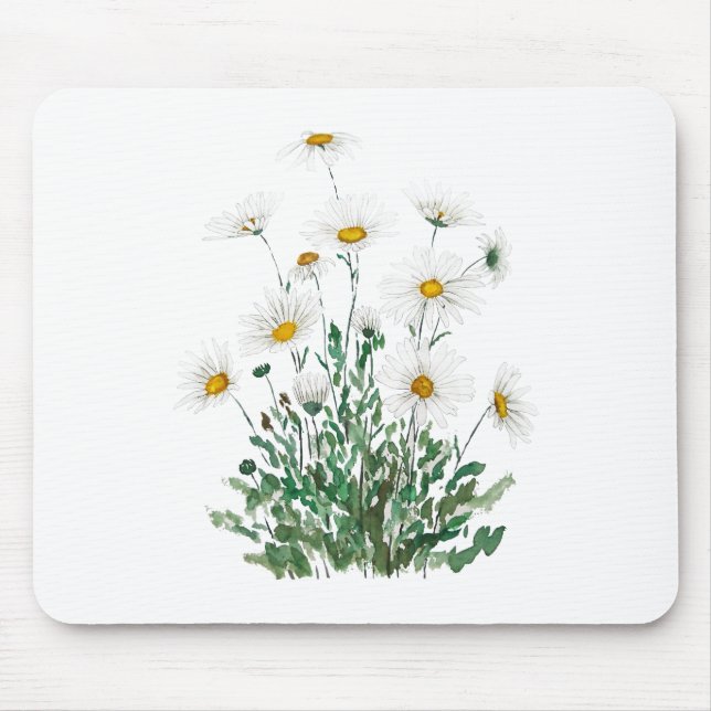 white Margaret daisy watercolor Mouse Pad (Front)