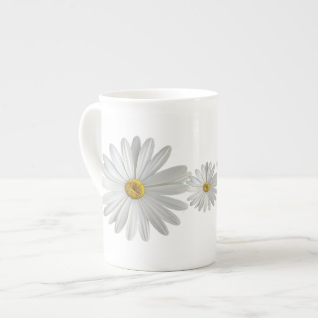 White Marguerite Daisy Flowers Bone China Mug (Front Left)