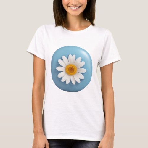 White Marguerite in a Light Blue Circle Background T_Shirt