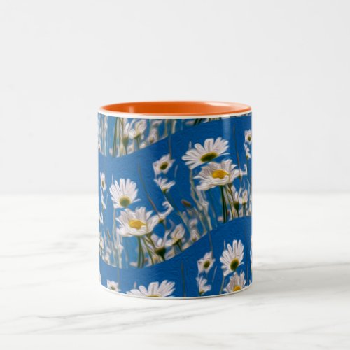 White marguerite pattern Two_Tone coffee mug