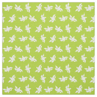 White Marigold Flower Silhouettes on Green Fabric