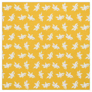 White Marigold Flower Silhouettes on Orange Fabric