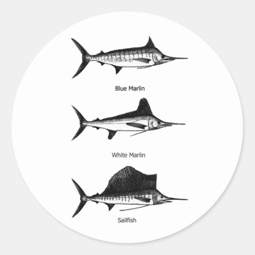White Marlin _ Blue Marlin _ Sailfish Logo Classic Round Sticker
