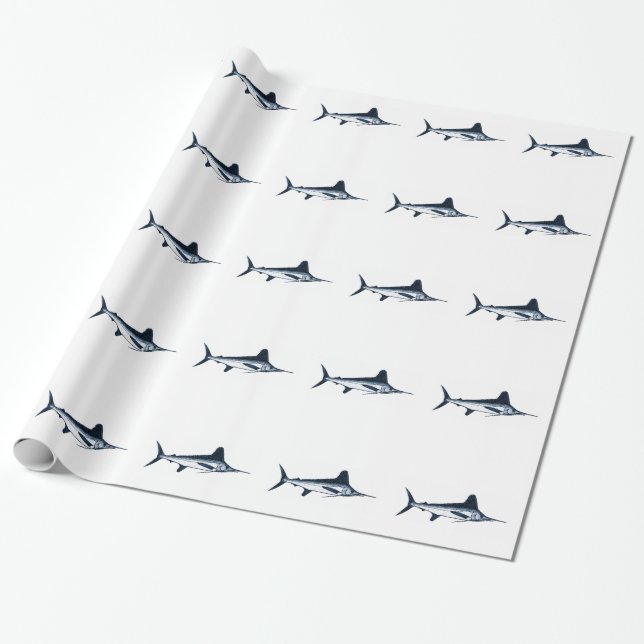 White Marlin Deep Sea Fishing Wrapping Paper (Unrolled)