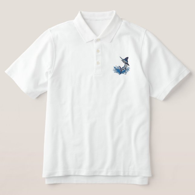 White Marlin Embroidered Polo Shirt (Design Front)