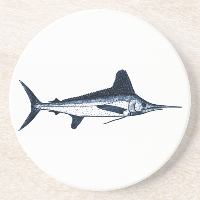 White Marlin Logo Sandstone Coaster (Front)