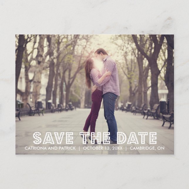 White Marquee Save the Date Announcement Postcard (Front)