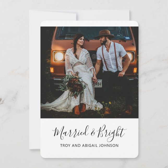 WHITE Married & Bright Newlywed Holiday Card (Front)