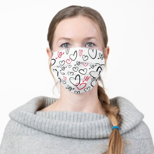 White Mask with red and black heart pattern
