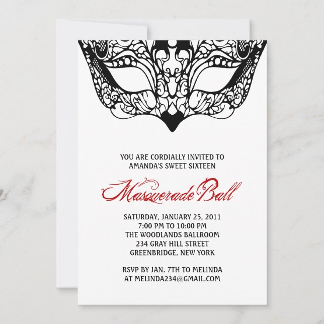 White Masquerade Invitations (Front)