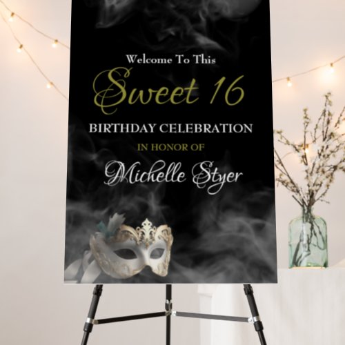 White Masquerade Sweet 16 Welcome Sign