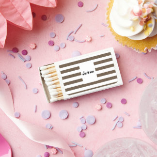 White Matchbox Brown & White Stripes Matchboxes