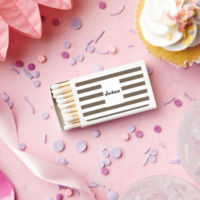White Matchbox Brown & White Stripes Matchboxes (Insitu)