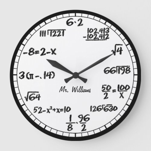 White Math Equations Custom Large Clock