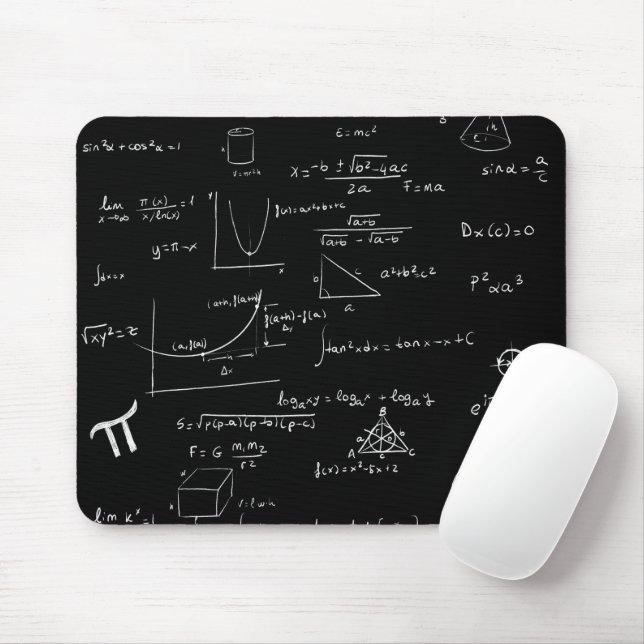 White Mathematic Formulas and Equations Dark Grey Mouse Pad (With Mouse)