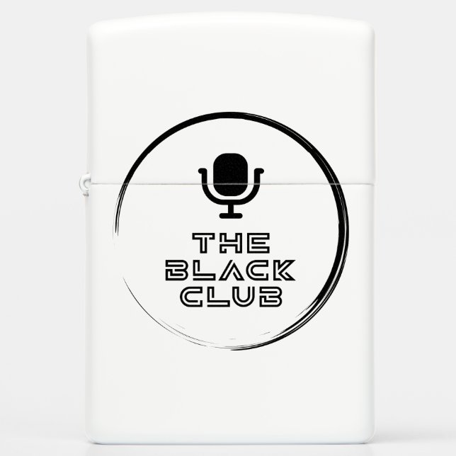 White Matte Black Club w/ Black Logo Zippo Lighter (Front)