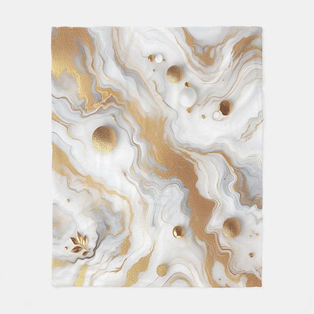 White & Matte Gold Marble Texture Background Desig Fleece Blanket (Front)