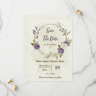 white & mauve flowers botanical wedding save the date