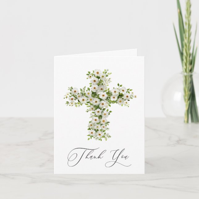 White Meadow wildflower cross Religious Thank You Invitation (Front)