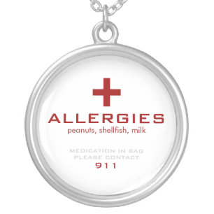 White Medical Alert, Allergies Silver Plated Necklace