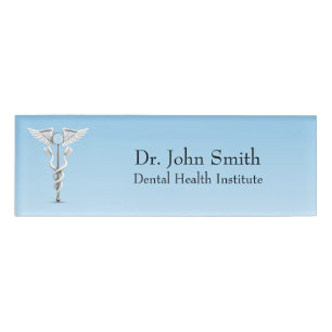 White Medical Caduceus Dental Mirror Toothbrush Name Tag