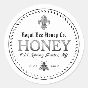 White Medieval Fleur De Lis Honey Label with Bee