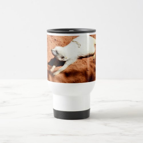 White Meerkat Stretching Travel Mug