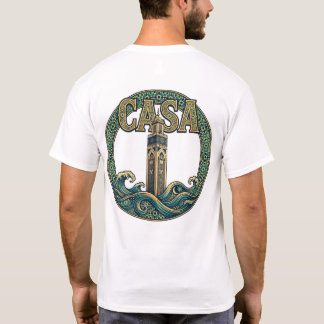 White men's T-shirt with illustrated design on the