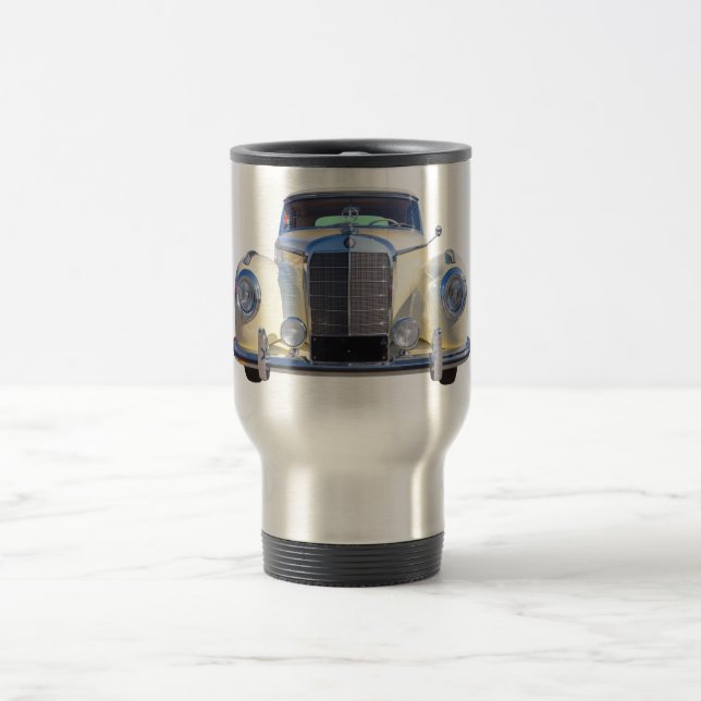 White Mercedes Benz 300 Luxury Car Travel Mug (Center)