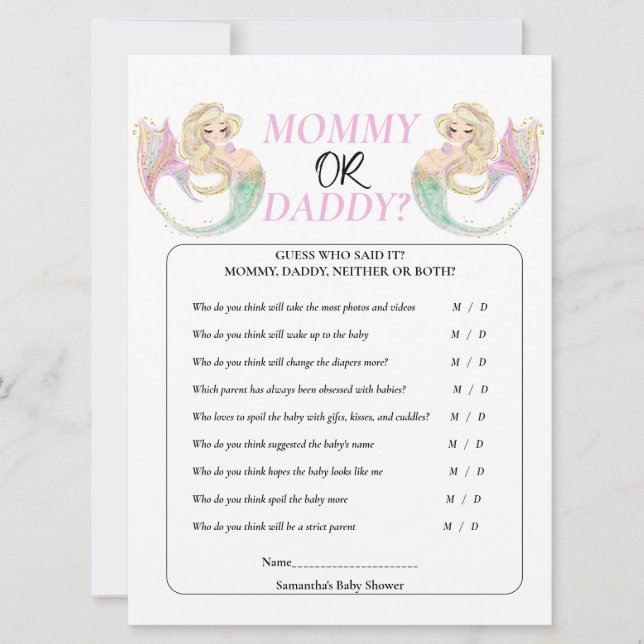 White Mermaid Mother to Be. Mommy or Daddy  Invitation (Front)