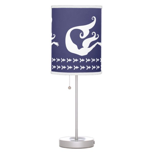 White Mermaid on blue background Table Lamp