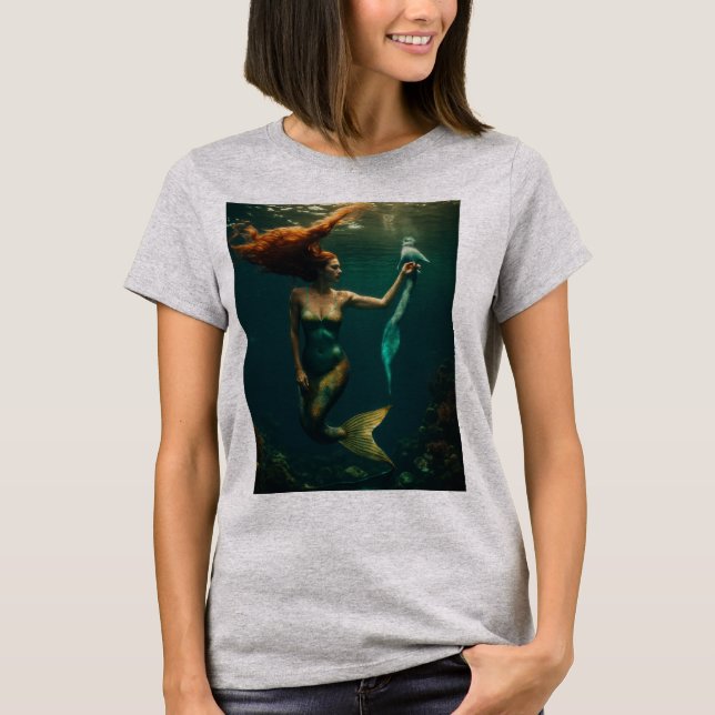 White Mermaid Printed Short Sleeve T-Shirt Girls  (Front)