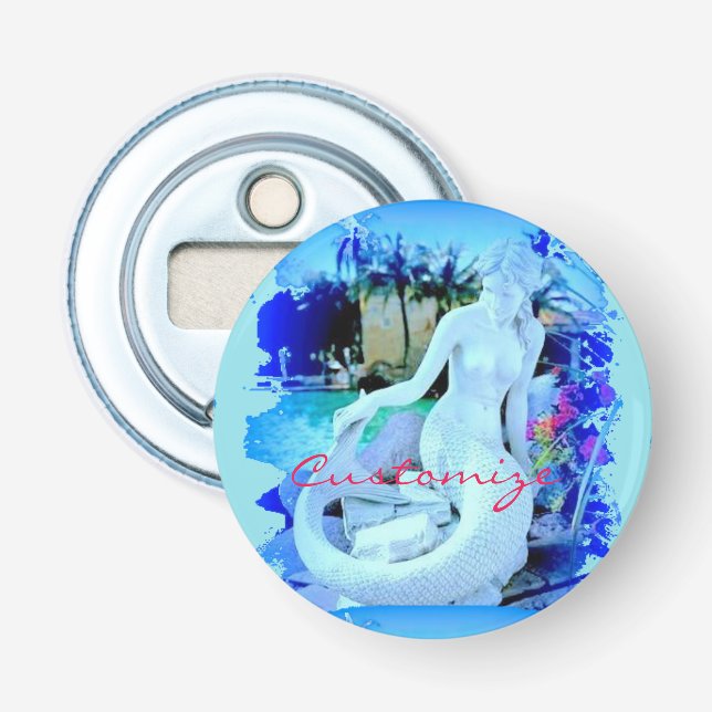 White Mermaid Sitting Thunder_Cove Bottle Opener (Front)