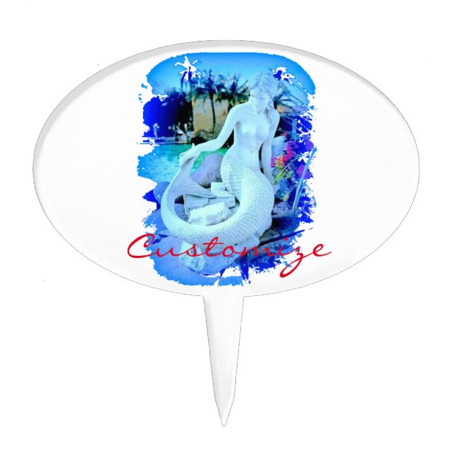 White Mermaid Sitting Thunder_Cove Cake Topper (Front)