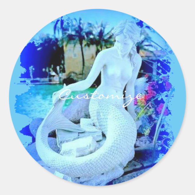 White Mermaid Sitting Thunder_Cove Classic Round Sticker (Front)