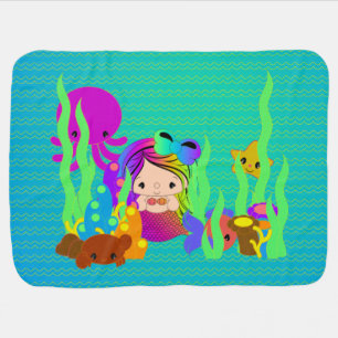 White Mermaid Under the Sea Swaddle Blanket