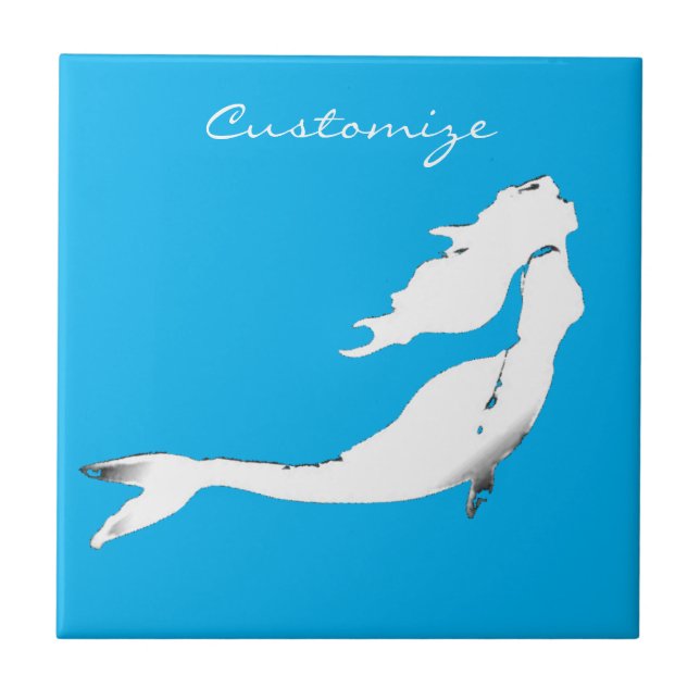 White Mermaids Swimming Thunder_Cove Ceramic Tile (Front)