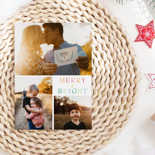 White Merry And Bright Christmas Six Photo Holiday Card