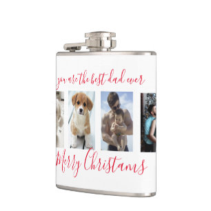 White Merry Christmas Best Dad Ever Photo Flask