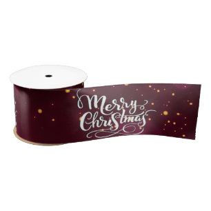 White Merry Christmas,Burgundy Christmas Satin Ribbon