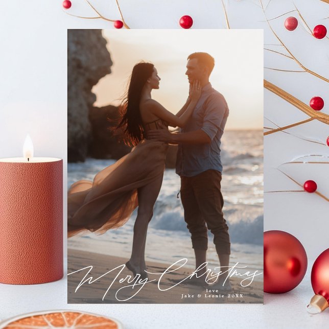 White Merry Christmas Elegant Splendor Photo Holiday Card (Creator Uploaded)