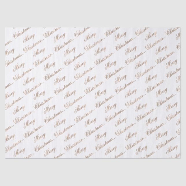 White "Merry Christmas" Gold Script  Tissue Paper (Front)