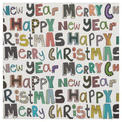 white merry christmas happy new year fabric