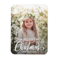 White Merry Christmas Holiday Photo Magnet