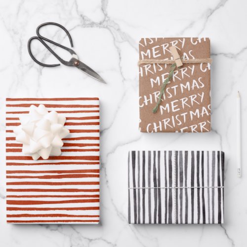 White Merry Christmas Kraft paper and Stripes 