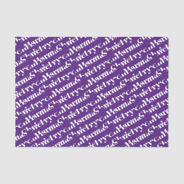 White Merry Christmas on purple holiday Tissue Paper (Front)