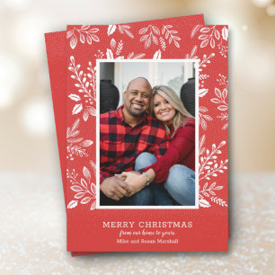 White Merry Christmas Red Photo Holiday Card