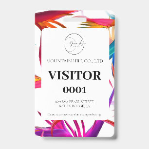 White Messy Tropical Colorful Visitor Card Badge